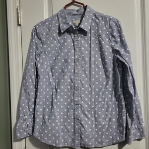Talbots Blue and White Striped Polka Dot Blouse